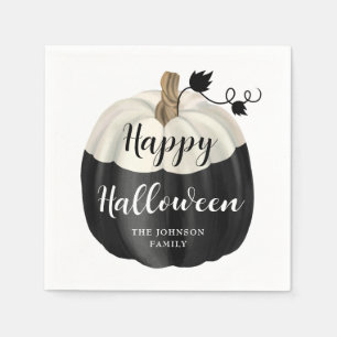 Cute Black And White Pumpkin Happy Halloween Napkin