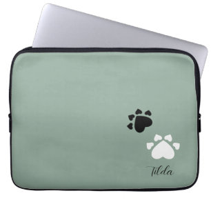 Cute Black And White Puppy Heart Paws Laptop Sleeve