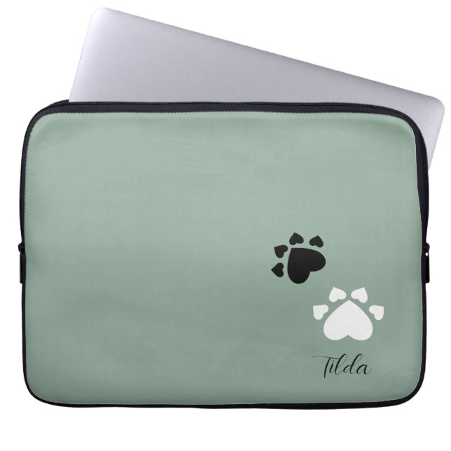 Cute Black And White Puppy Heart Paws  Laptop Sleeve (Front)