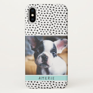 Cute Black and White Splotches Pet Photo | Aqua iPhone X Case
