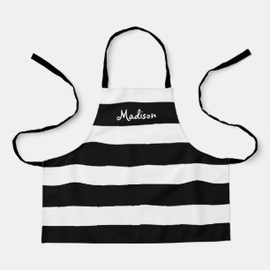 Cute Black and White Striped Kids Personalised Apron