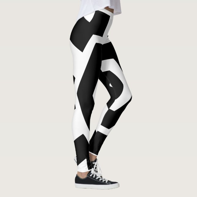 Cute Black and White Stripes Modern Workout Leggings (Right)