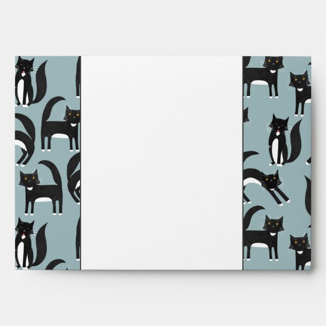 Cute Black and White Tuxedo Cat Pattern Envelope (Front)