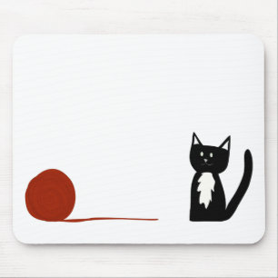Cute Black and White Tuxedo Cat with Yarn Mouse Pad