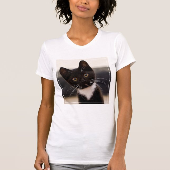 Cute Black And White Tuxedo Kitten T-Shirt (Front)