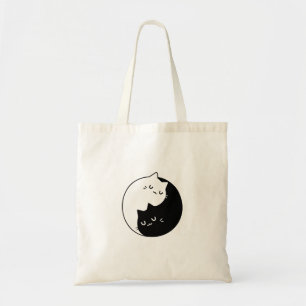cute black and white yin and yang cat love design tote bag