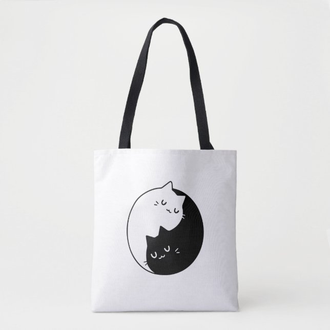 cute black and white yin and yang cat love design  tote bag (Front)