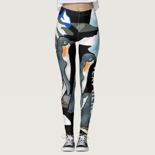 Cute Black Arctic Adventure Elegant Penguin Women Leggings