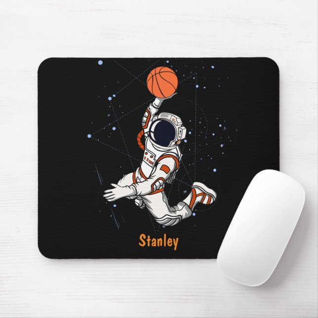 Cute Black Astronaut Outer Space Galaxy Basketball Mouse Pad (With Mouse)