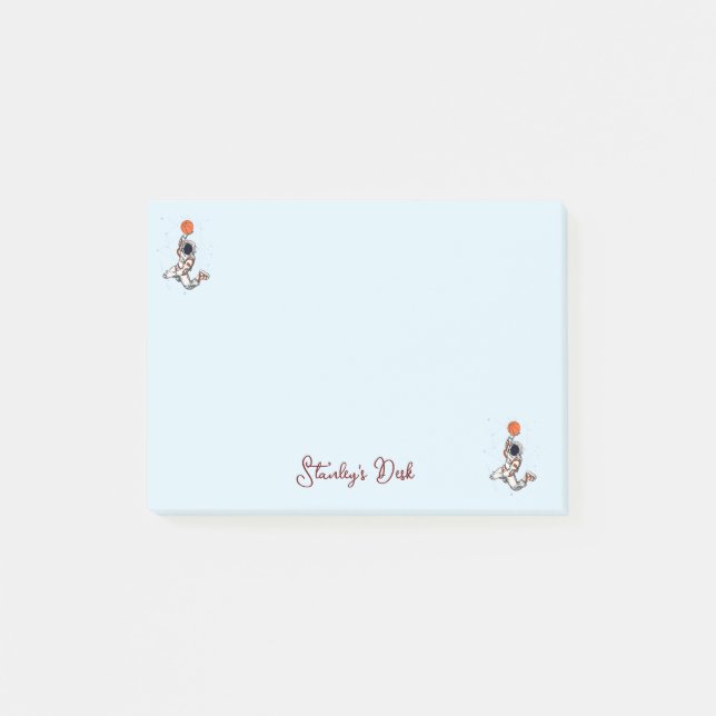 Cute Black Astronaut Outer Space Galaxy Basketball Post-it Notes (Front)