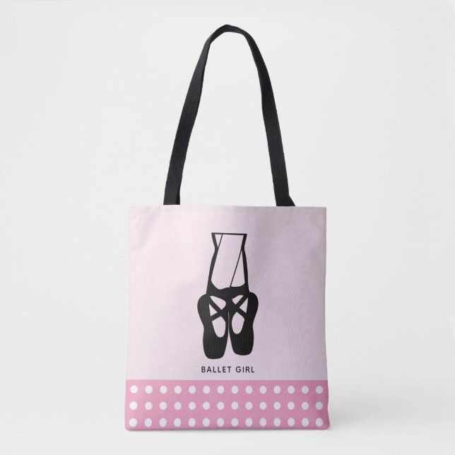 Cute Black Ballet Slippers En Pointe Ballet Girl Tote Bag (Front)