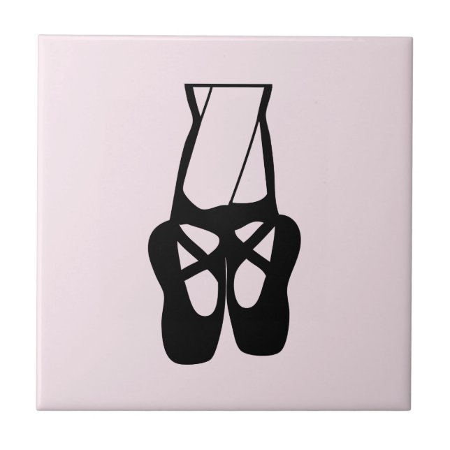 Cute Black Ballet Slippers En Pointe Ceramic Tile (Front)