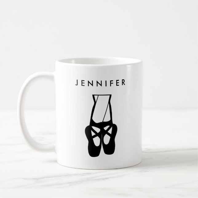 Cute Black Ballet Slippers En Pointe Coffee Mug (Left)