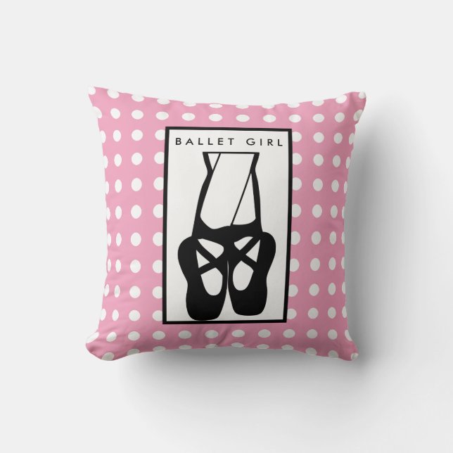 Cute Black Ballet Slippers En Pointe Cushion (Front)