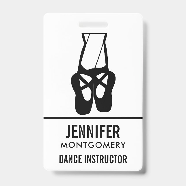 Cute Black Ballet Slippers En Pointe ID Badge (Front)