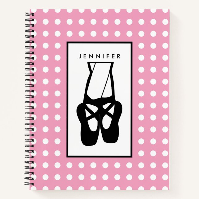 Cute Black Ballet Slippers En Pointe Notebook (Front)