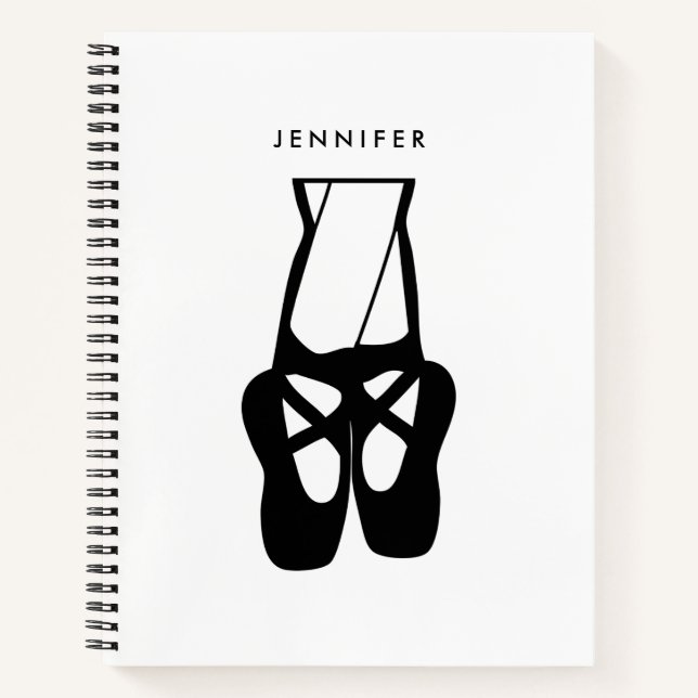 Cute Black Ballet Slippers En Pointe Notebook (Front)