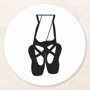 Cute Black Ballet Slippers En Pointe Round Paper Coaster