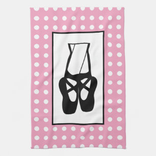 Cute Black Ballet Slippers En Pointe Tea Towel