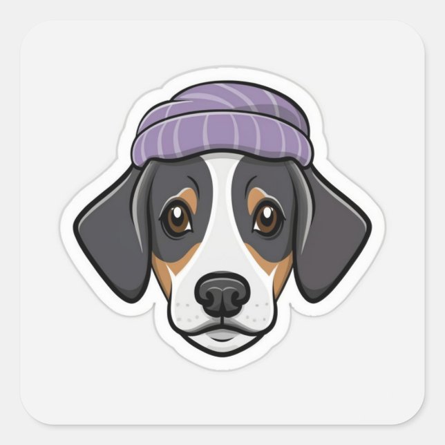 Cute black beagle dog square sticker (Front)