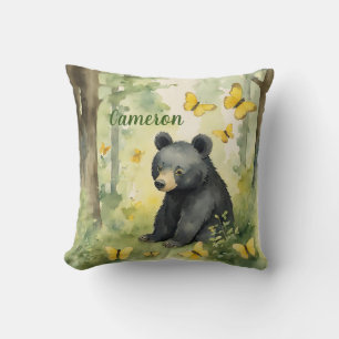 Cute Black Bear Gender Neutral Personalised Cushion