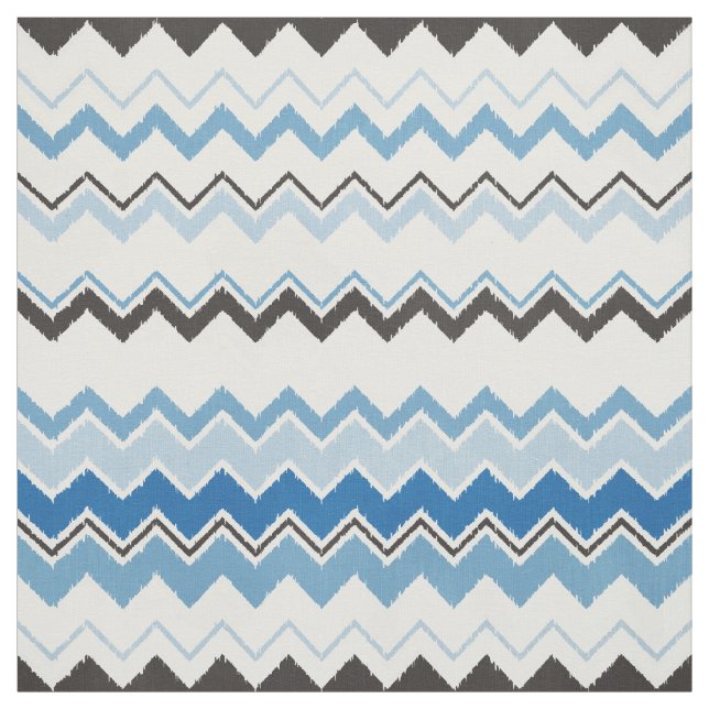 Cute black blue and white ikat chevron pattern fabric (Swatch)