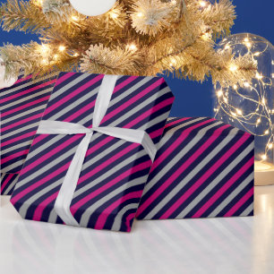 Cute Black Blue Grey Striped Pattern         Wrapping Paper
