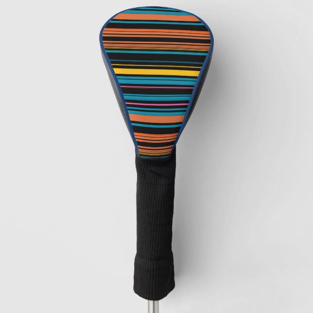 Cute black blue stripes golf head cover (Front)