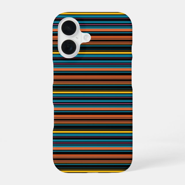 Cute black blue stripes iPhone 16 case (Back)