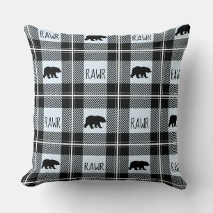 Cute Black Blue & White Bear and Rawr Flannel Cushion