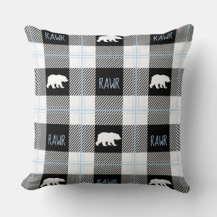 Cute Black Blue & White Bear and Rawr Flannel Cushion