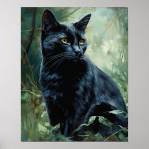 Cute Black Bombay Cat Art Print Poster
