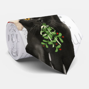 Cute Black Bombay Christmas Cat Lovers Tie