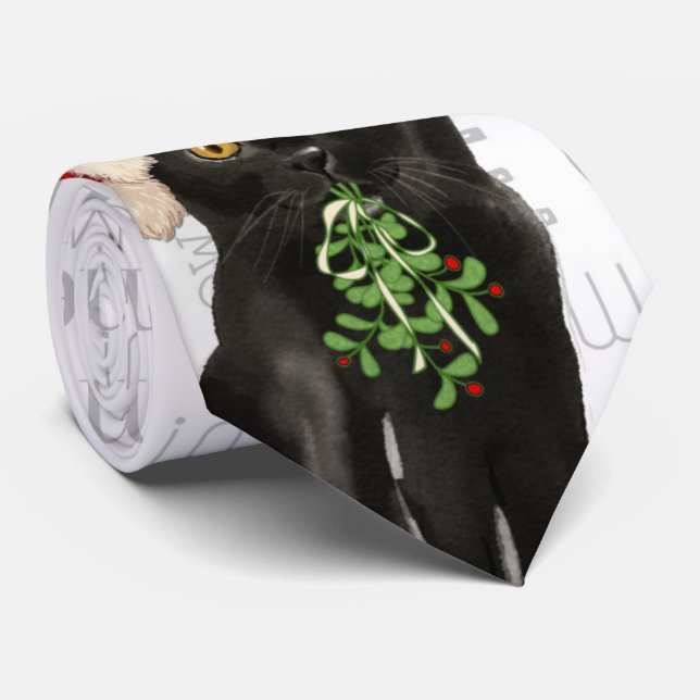 Cute Black Bombay Christmas Cat Lovers Tie (Rolled)