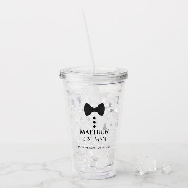 Cute Black Bow Tie & Buttons Best Man Wedding Acrylic Tumbler (Front Ice)