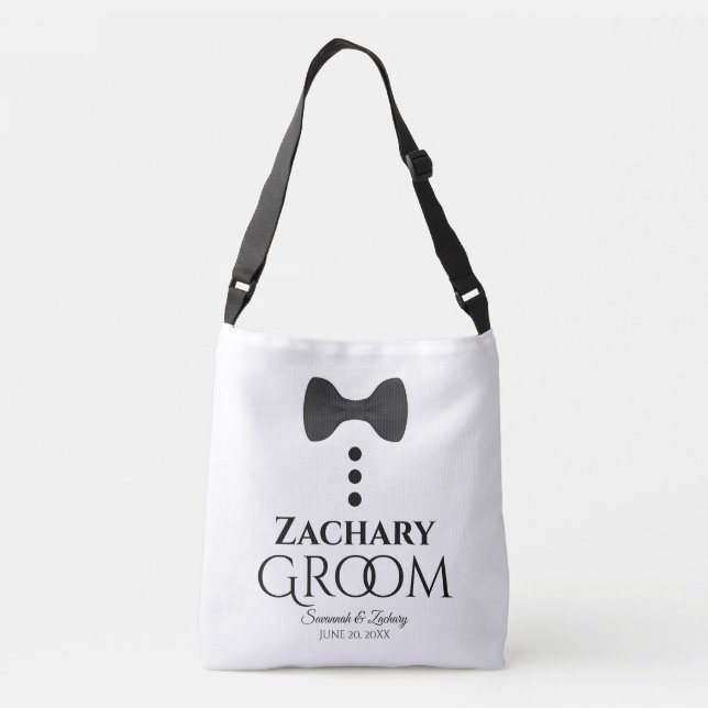 Cute Black Bow Tie & Buttons Groom's Wedding Crossbody Bag (Back)
