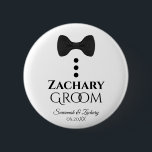 Cute Black Bow Tie Groom Wedding Name Tag 6 Cm Round Badge<br><div class="desc">This fun button is designed as a name tag for the groom. Perfect for identifying him at a wedding shower or rehearsal dinner. The buttons feature an image of a black tie with three buttons. The text reads "Groom" and has a space to enter his name as well as the...</div>