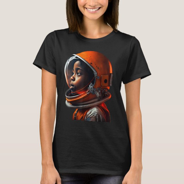 Cute Black Boy Wearing Spacesuit T-Shirt (Front)