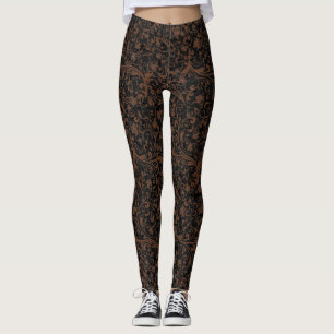 Cute  black brown tiger floral pattern leggings