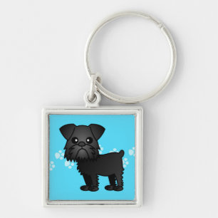 Cute Black Brussels Griffon Cartoon Key Ring