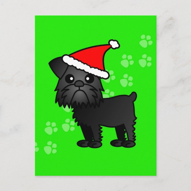 Cute Black Brussels Griffon Cartoon Santa Hat Holiday Postcard (Front)