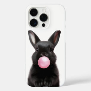Cute Black Bunny Blowing Pink Bubble Gum iPhone 16 Pro Case
