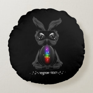 Cute Black Bunny with Chakra Rainbow Soul Round Cushion