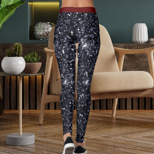 Cute Black Burgundy Sparkle Glitter Pattern Stripe Leggings