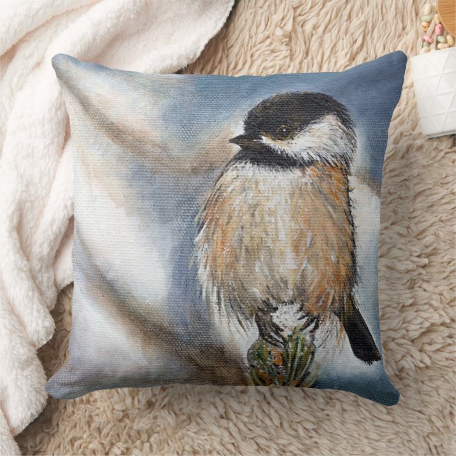 Cute Black Capped Chickadee Art Cushion (Blanket)