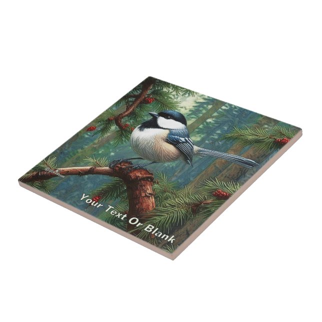 Cute Black-Capped Chickadee Ceramic Tile (Side)