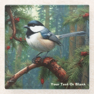 Cute Black-Capped Chickadee Glass Coaster