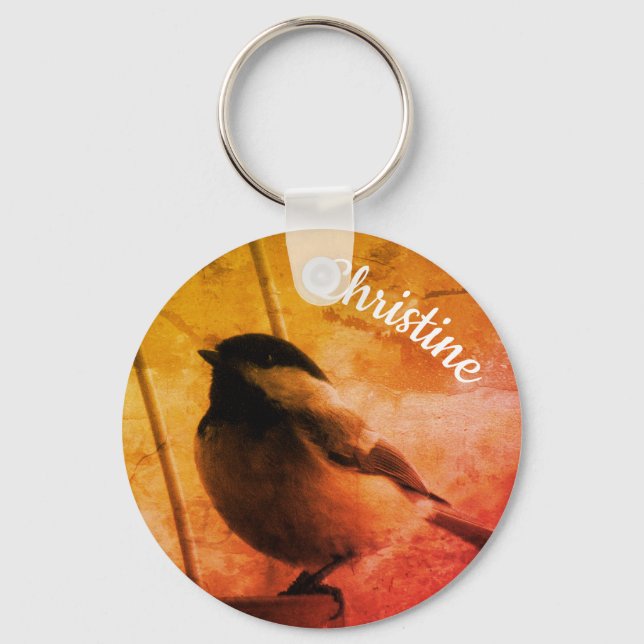 Cute Black Capped Chickadee Key Ring (Front)