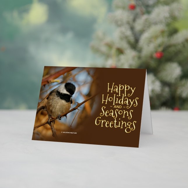 Cute Black-Capped Chickadee Songbird Christmas Foil Holiday Card (Holiday In Situ)