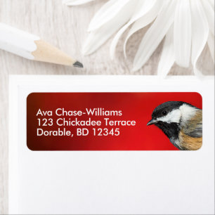 Cute Black-Capped Chickadee with Red Autumn Leaves Return Address Label